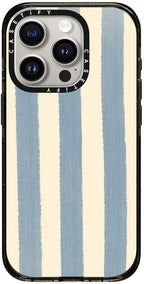 CASETiFY Impact Case for iPhone 15 Pro [8.2ft 4X Military Grade Drop Protection/Compatible with Magsafe] - Blue Stripes - Clear Black