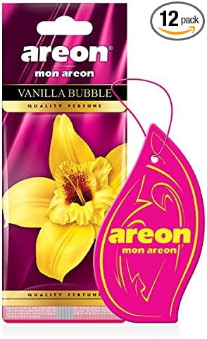 AREON MON MA29 Hanging Best Car Air Freshener Vanilla Bubble Scent, Paper Hanging Ornaments, Long Lasting Scent for Car or Home 12 Pack