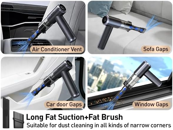 Mini Car Vacuum Portable Cordless, 20000PA Powerful Suction,7800mAh,High Power, LED Light, Dual Filter, Car Vacuum Cleaner & Air Duster for Home, Desk, PC, Keyboard