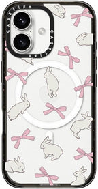CASETiFY Impact Case for iPhone 16 [Slim / 8.2 ft. 4X Military Grade Drop Protection/Compatible with Magsafe] - Rabbit Ribbon - Clear Black