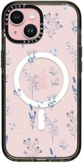 CASETiFY Impact iPhone 15 Case [4X Military Grade Drop Tested / 8.2ft Drop Protection/Compatible with Magsafe] - Flower Print - Small Blue Flowers - Clear Black