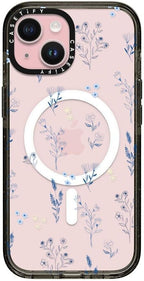 CASETiFY Impact iPhone 15 Case [4X Military Grade Drop Tested / 8.2ft Drop Protection/Compatible with Magsafe] - Flower Print - Small Blue Flowers - Clear Black