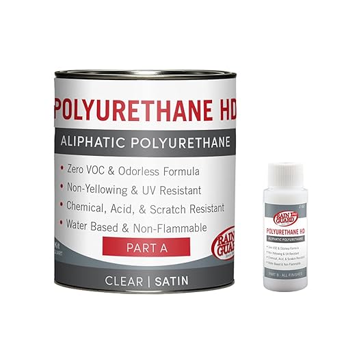 Rain Guard Water Sealers PU-2402 Polyurethane HD IsoFree Clear 2-Part White Base Satin Finish Ready to USE Covering up to 75 Sq. Ft on New and Older Surfaces. 1 Quart Kit A and B