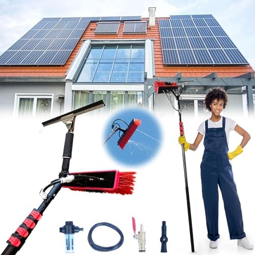 Telescopic Window Cleaning Brush Kit - 3.6-6M Water Fed Pole with Squeegee & Soap Dispenser Ideal for Home & Car Cleaning Adjustable 55cm Brush for Easy Reach & Streak-Free Shine