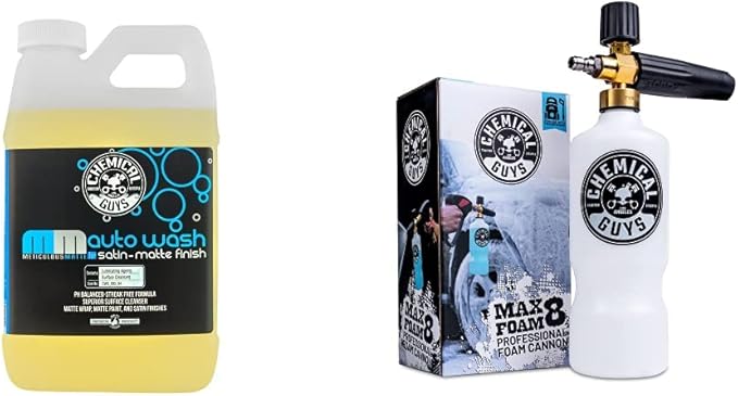 Chemical Guys CWS_995_64CS Foam Cannon & Snubby Snow Foam Kit - Meticulous Matte Car Wash Soap, 64 fl oz + TORQ Foam Cannon Max 8 & Snubby Spray Foam Gun, for Pressure Washer - 3 Items