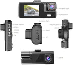 1080P 3Channel Dash Camera for Car Front and Rear Inside Dashcam Car Video Recorder,170°Wide Angle Vehicle Cam,WDR,G-Sensor,2’’ IPS Screen,Loop Recording,Night Vision (3Channel Dash Cam Without Card)