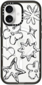 CASETiFY Impact iPhone 17 Case [Slim/Compatible with Magsafe / 8.2 ft. 4X Military Grade Drop Protection] - Chrome Doodles - Clear Black