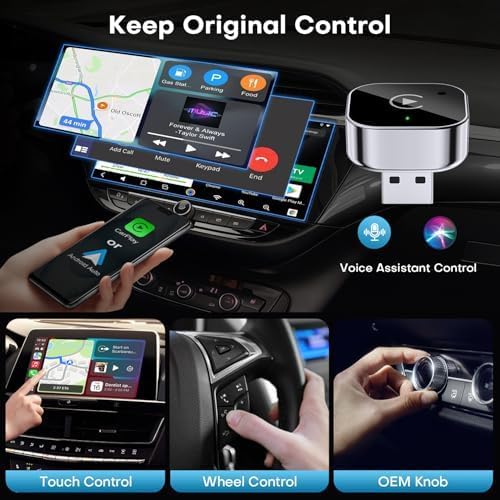 Wireless CarPlay Adapter for iPhone & Android - No Lag, Fast Auto Connect, Stable CarPlay Wireless Dongle, Mini Size Plug & Play USB/USB-C Adapter for Auto Compatible Cars