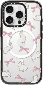 CASETiFY Impact Case for iPhone 16 Pro [Slim / 8.2 ft. 4X Military Grade Drop Protection/Compatible with Magsafe] - Rabbit Ribbon - Clear Black
