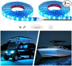 12V Marine Boat LED Light Strip Super Bright, 2 Pack 2FT IP68 Fully Waterproof RV Front Cap Lights, Golf Cart Underglow Roof Lights Strip for Truck ATV UTV SUV Car Pickup Trailer, Cuttable, Blue