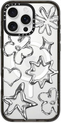 CASETiFY Impact Case for iPhone 16 Pro Max [Slim / 8.2 ft. 4X Military Grade Drop Protection/Compatible with Magsafe] - Chrome Doodles - Clear Black