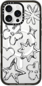 CASETiFY Impact Case for iPhone 16 Pro Max [Slim / 8.2 ft. 4X Military Grade Drop Protection/Compatible with Magsafe] - Chrome Doodles - Clear Black