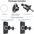 Generic SASHWA Wireless Car Vent Mount, 15W Magnetic Charger for iPhone 15/14/13/12 and Android, Superstrong Grip, 360° Rotation, Fast Charging Cable Included, Metal Ring with Sticker