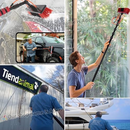 Telescopic Window Cleaning Brush Kit: 3.6-6M Extendable Water Fed Squeegee with Soap Dispenser Perfect for Home & Car Cleaning 35cm Brush Head for Streak-Free Shine
