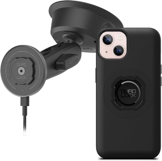 Quad Lock Heavy Duty Suction Car Phone Mount with MAG Phone Case and MAG Wireless Charging Head for iPhone 13