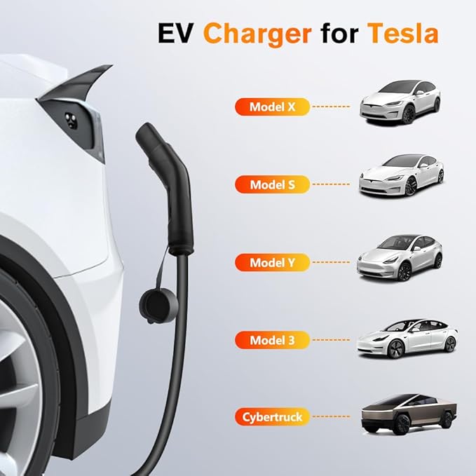 Junsun Portable Electric Car EV Charger Level 1/2 for Tesla 21ft Cable NEMA 14-50P 5-15P NACS Connector Compatible with Tesla Models X/Y/3/S