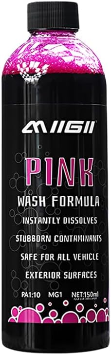 MIIGII Pre-Wash Solution Car Wash Soap - Pink Foam Car Shampoo - Powerful Formula Penetrates and Breaks Down Tree Sap, Bird Droppings & Tough Stains - Works on RVs, Trucks, Cars & More - 150ml (5oz)