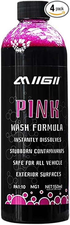 MIIGII Pre-Wash Solution Car Wash Soap - Pink Foam Car Shampoo - Powerful Formula Penetrates and Breaks Down Tree Sap, Bird Droppings & Tough Stains - Works on RVs, Trucks, Cars & More - 150ml (5oz)