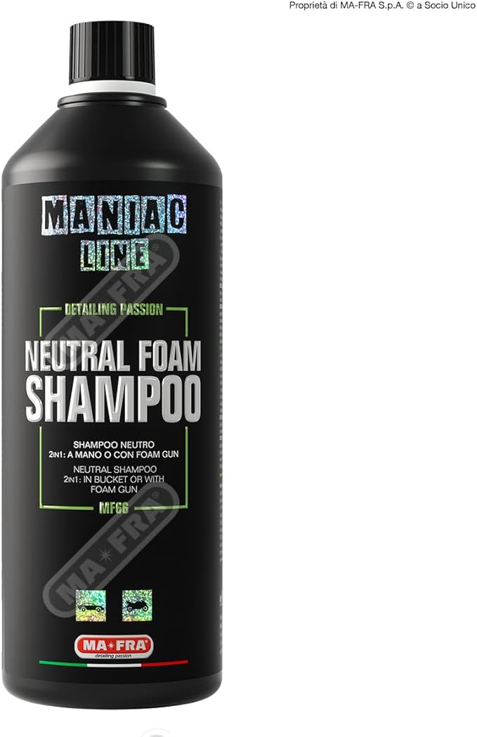 MANIAC LINE MAFRA Neutral Foam Shampoo | pH-Neutral 2-in-1 Car Wash Soap | Safe for Coatings & Wax | Use with Two-Bucket Method or Foam Gun Prewash | Gentle on All Vehicle Surfaces | 1L