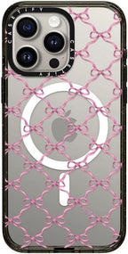 CASETiFY Impact iPhone 15 Pro Max Case [Slim/Compatible with Magsafe / 8.2 ft. 4X Military Grade Drop Protection] - Entwined in Ribbon - Clear Black