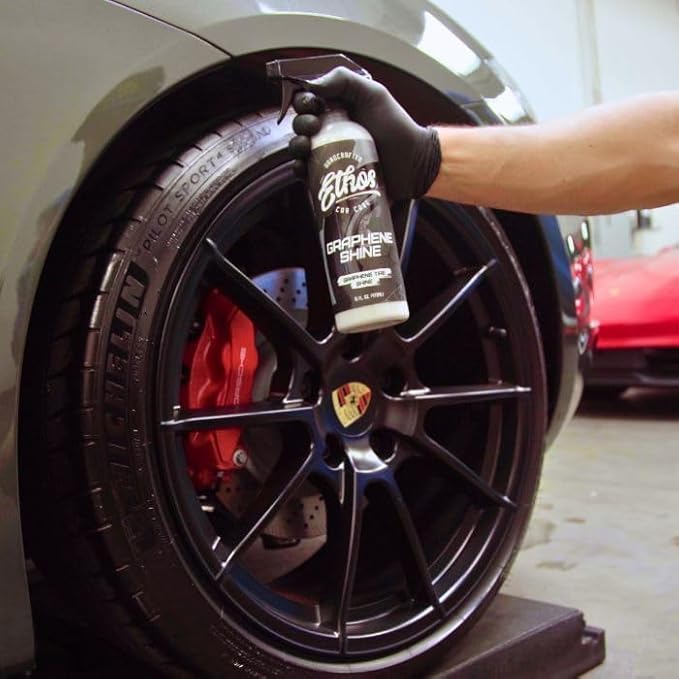 Ethos Graphene Shine - Trim & Tire Shine Spray, High Sheen, Non Greasy, Sling Free Finish! Conditions and Protects Rubber with UV Protection (16 Oz - 2Pack)