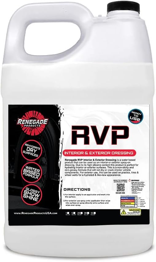 Renegade Products RVP - Water-Based Rubber, Vinyl & Plastic Dressing | Interior & Exterior Protectant for Tires, Trim & Dash with Glossy Show Shine Finish (16 oz / 1 Gallon) (1 Gallon)