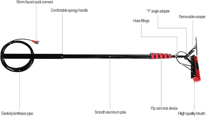 Telescopic Extension Cleaning, Pole Water Fed Telescopic Brush Window Clean Water Brush Window Cleaner Kit-36FT (12FT)