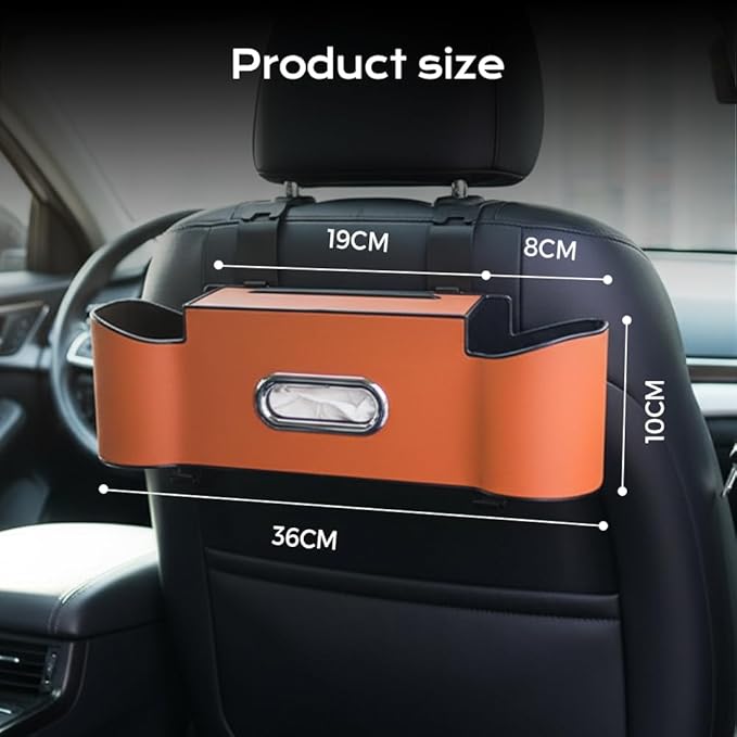 3-in-1 Car Backseat Organizer, 2026 New Multifunctional Back Seat Car Organizer with Cup Holder, Tissue Box, Trash Bin & Hooks for Hold Phones, Snacks, Drinks, Handbags (1, Orange)