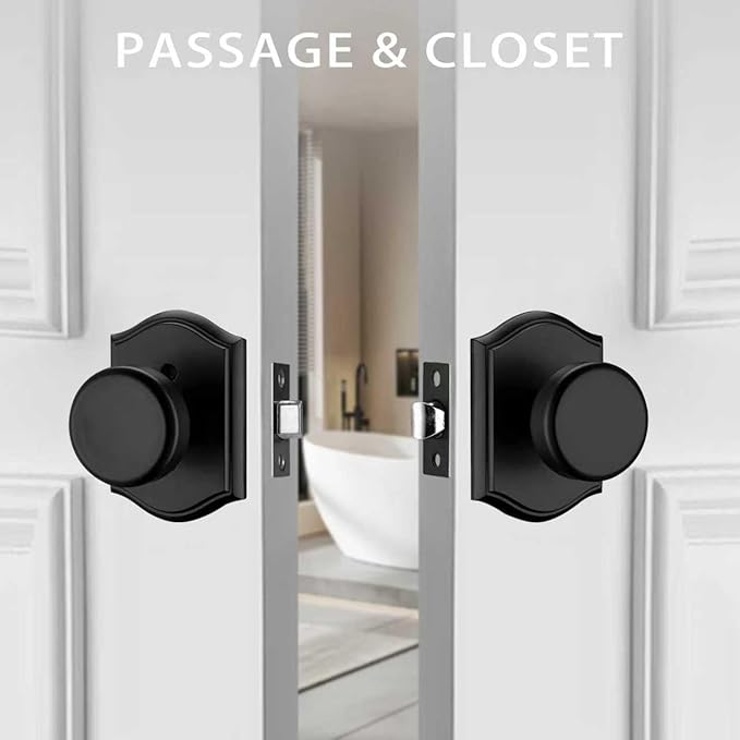 6 Pack Pismo Doorknobs with Lock for Hall, Black Interior Door Knobs with Camelot Trim