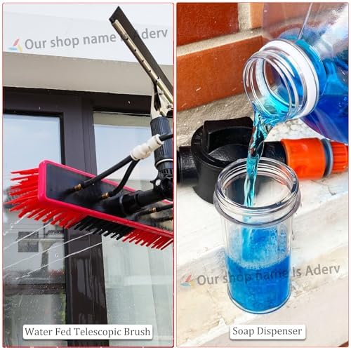 Telescopic Window Cleaning Brush Kit: 3.6-6M Extendable Water Fed Squeegee with Soap Dispenser Perfect for Home & Car Cleaning 35cm Brush Head for Streak-Free Shine
