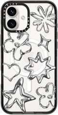 CASETiFY Impact Case for iPhone 16 Plus [Slim / 8.2 ft. 4X Military Grade Drop Protection/Compatible with Magsafe] - Chrome Doodles - Clear Black