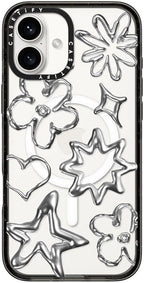 CASETiFY Impact Case for iPhone 16 Plus [Slim / 8.2 ft. 4X Military Grade Drop Protection/Compatible with Magsafe] - Chrome Doodles - Clear Black