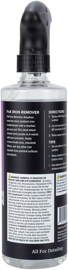Maxshine FEX Iron Remover & Wheel Cleaner, 16oz, Unscented Liquid | Contaminant Removal, Safe for Paint, Wheels, Chrome | Visible Action for Automotive Detailing