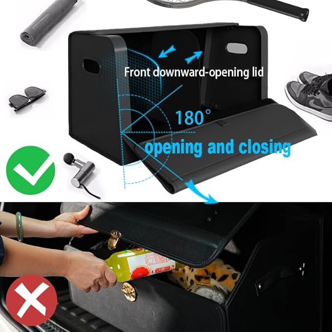 GMQ Car Trunk Organizer for SUV,Car Organizers and Storage with Collapsible Storage, Magnetic Lid Large Capacity for SUV, Truck, MPV (3D-Black, L-21.5×13×12.5 IN)