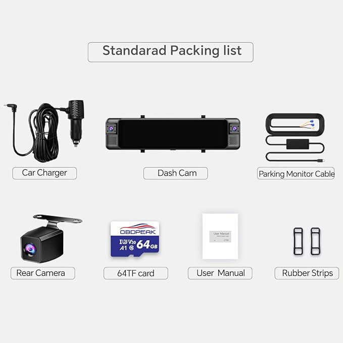 D80 4-Channel 4K Rear View Mirror Camera with ADAS and BSD,11” Touchscreen, Front and Rear and Left and Right Camera for Car，Super Night Vision, 24H Parking Monitoring Hardware kit,Free 64GB Card