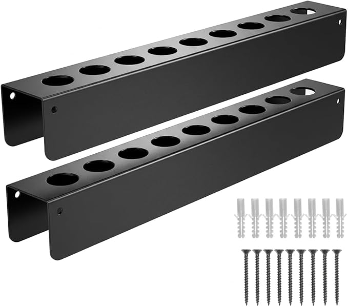 QWORK Car Detailing Brush Holder 10 Hole, 2 Pack Wall Mount Organizer Rack with Screws Heavy Duty Metal Brush Storage for Garage Workshop Auto Detailing Tools Accessories
