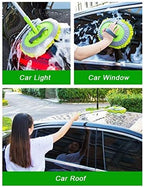 2 in 1 Chenille Microfiber Car Wash Mop Mitt with 46" Aluminum Alloy Long Handle,Car Cleaning Kit Brush Duster,Scratch Free Cleaning Tool Dust Collector Supplies, 2Pcs Mop Head(Green)