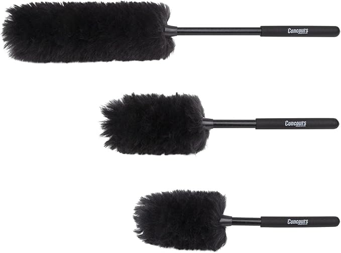 Eastwood Concours Premium Cleaning Woolies | Professional Long Handle Soft Brush for Wheels & Tires, Interior Detailing, and Household Cleaning | Made of 100% Wool and Anti-Scratch on Paint | Set of 3