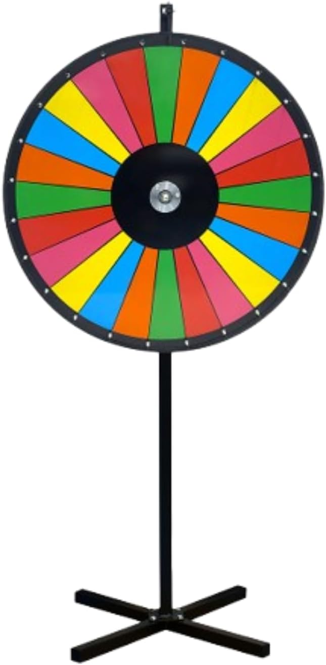 Retro Color Floor Stand Dry Erase Prize Wheel – 36” Spinning Wheel Game, Vibrant 14 Sections, Durable Wood, Trade Show Raffle & Event – Made in USA