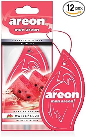 AREON MON MA28 Hanging Best Car Air Freshener Watermelon Scent, Paper Hanging Ornaments, Long Lasting Scent for Car or Home 12 Pack