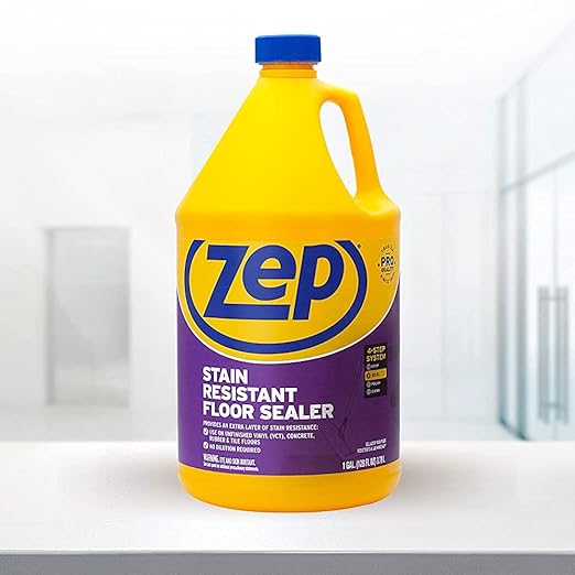 Zep Stain Resistant Floor Sealer - 1 Gallon (Case of 4) ZUFSLR128 - Durable, Long-Lasting Sealer Enhances Gloss, Polish Longevity and Stain Resistance on Vinyl (VCT), Concrete, Rubber and Tile Floors