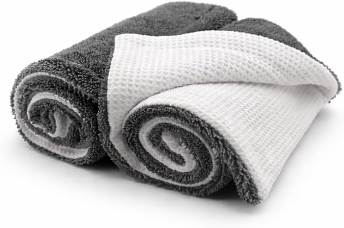 Hybrid Glass Microfiber Towel – Waffle Weave & Plush Dual Action Cleaning Cloth – Streak-Free Window and Surface Drying Towel – Professional Grade -16x16-1000 GSM 2-Pack