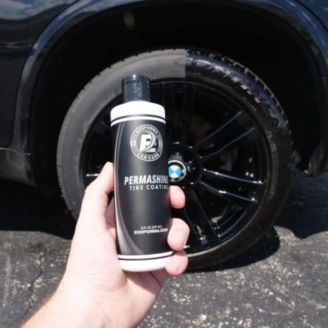 ExoForma PermaShine Tire Coating & Dressing - Extreme High Shine & Durability - Long-Lasting Acrylic Anti-Stick No-Sling Protection - Won’t Wash Off - Dries Fast to the Touch - 8 fl oz
