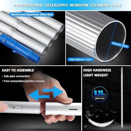 Teles Window Cleaner Kit - 3-12m Extendable Pole with Adjustable Brush Head, Water Fed System for Solar Panel & Roof Cleaning, 55cm Brush for Streak-Free Shine