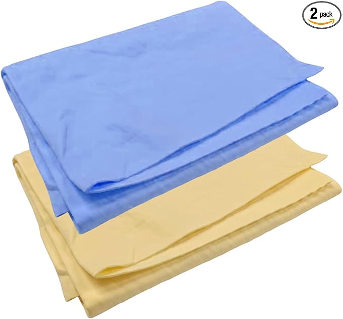 Craedli 2PCS Strong Absorbent Shammy Cloth for Car Drying, 23.93'' x 16.73'' Reusable Automotive Synthetic Chamois Towel, Soft Non-Scratch Vehicle Cleaning Towels for Car, Pets, Bathroom (Yellow&Blue)