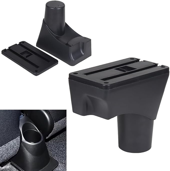 AULPHIKE Compatible with Nissan March Micra Armrest 2011-2016 Car Center Console Organizer Armrests Double Layer Storage with USB Ports（Carbon Fiber Style）