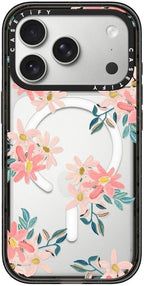 CASETiFY Impact iPhone 17 Pro Case [Slim/Compatible with Magsafe / 8.2 ft. 4X Military Grade Drop Protection] - Pink Daisies - Clear Black