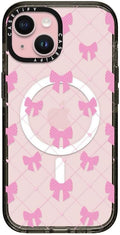 CASETiFY Impact iPhone 15 Case [Slim/Compatible with Magsafe / 8.2 ft. 4X Military Grade Drop Protection] - Bow-net Lace - Clear Black