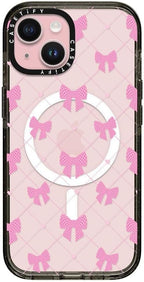 CASETiFY Impact iPhone 15 Case [Slim/Compatible with Magsafe / 8.2 ft. 4X Military Grade Drop Protection] - Bow-net Lace - Clear Black