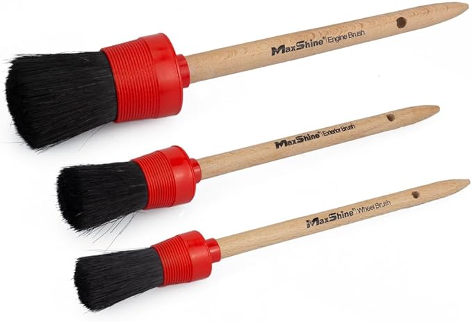 Maxshine 3 Pieces Professional Auto Detailing Brush Kit - Interior & Exterior Cleaning for Dashboard, Emblems, Panels, Engine Bay, Wheels, Air Vents, Seats & Leather - Scratch-Free